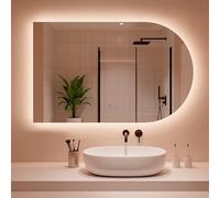 LARDECOR - Espejo de Pared Decorativo en Forma de Arco con Luz LED Regulable 3000K/4000K/6000K【90 x 60 cm】 Diseño Elíptico, Función Antivaho con Interruptor Táctil, Instalación Fácil