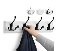 LARHN Perchero Pared Blanco - 4 Colgadores Negros - 42 cm - Percha