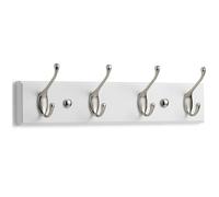 LARHN Perchero Pared Blanco - 4 Colgadores Níquel Mate - 42 cm - Percha