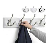 LARHN Perchero Pared Blanco - 4 Colgadores Níquel Mate - 42 cm - Percha