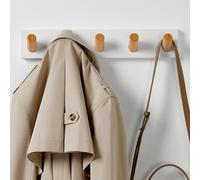 LARHN Perchero Pared Blanco - 5 Colgadores XL Madera - 42 cm - Percha