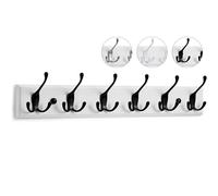 LARHN Perchero Pared Blanco - 6 Colgadores Negros - 59 cm - Percha