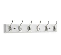 LARHN Perchero Pared Blanco - 6 Colgadores Níquel Mate - 59 cm - Percha