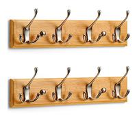 LARHN Perchero Pared Madera (2 uds.) - 4 Colgadores Níquel - 42 cm - Percha