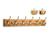 LARHN Perchero Pared Madera - 6 Colgadores Níquel Mate - 59 cm - Percha