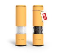 LARS NYSØM Juego de 2 molinillos de sal y pimienta manuales con molinillo de cerámica ajustable de grueso a fino I Juego de molinillos de especias de diseño (Mustard Yellow)