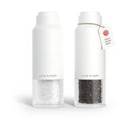 LARS NYSØM: Juego de molinillos de sal y pimienta de acero inoxidable con mecanismo de molienda ajustable. Diseño tipo botella. Juego de molinillos de especias manual (blanco)