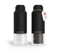 LARS NYSØM: Juego de molinillos de sal y pimienta de acero inoxidable con mecanismo de molienda ajustable. Diseño tipo botella. Juego de molinillos de especias manual (color ópalo)