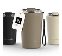 LARS NYSØM Taza Térmica Café 380ml - Aislante Vaso Termo Cafe para Llevar | Termo Cafe para Llevar de Acero Inoxidable - 4h Caliente 8h Frío Prueba de Fugas Bebida Caliente y Té - Correa y Tapa Tritan