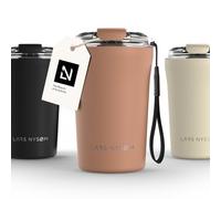 LARS NYSØM Taza Térmica Café 380ml - Aislante Vaso Termo Cafe para Llevar | Termo Cafe para Llevar de Acero Inoxidable - 4h Caliente 8h Frío Prueba de Fugas Bebida Caliente y Té - Correa y Tapa Tritan