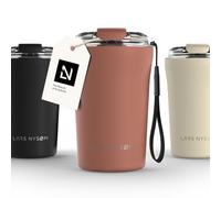 LARS NYSØM Taza Térmica Café 380ml - Aislante Vaso Termo Cafe para Llevar | Termo Cafe para Llevar de Acero Inoxidable - 4h Caliente 8h Frío Prueba de Fugas Bebida Caliente y Té - Correa y Tapa Tritan