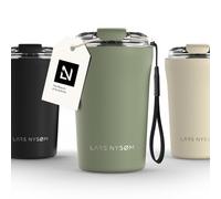 LARS NYSØM Taza Térmica Café 380ml - Aislante Vaso Termo Cafe para Llevar | Termo Cafe para Llevar de Acero Inoxidable - 4h Caliente 8h Frío Prueba de Fugas Bebida Caliente y Té - Correa y Tapa Tritan