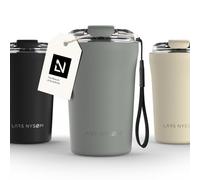 LARS NYSØM Taza Térmica Café 380ml - Aislante Vaso Termo Cafe para Llevar | Termo Cafe para Llevar de Acero Inoxidable - 4h Caliente 8h Frío Prueba de Fugas Bebida Caliente y Té - Correa y Tapa Tritan