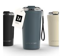 LARS NYSØM Taza térmica café para llevar con correa y Tapa Tritan | Termo Café de 0,5 litros con aislante | Travel mug de acero inoxidable a prueba de fugas (Stone Blue, 500ml)