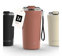 LARS NYSØM Taza térmica café para llevar con correa y Tapa Tritan | Termo Café de 0,5 litros con aislante | Travel mug de acero inoxidable a prueba de fugas (Brick Red, 500ml)