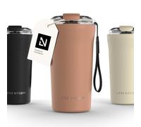 LARS NYSØM Taza térmica café para llevar con correa y Tapa Tritan | Termo Café de 0,5 litros con aislante | Travel mug de acero inoxidable a prueba de fugas (Blush Rose, 500ml)