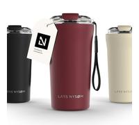 LARS NYSØM Taza térmica café para llevar con correa y Tapa Tritan | Termo Café de 0,5 litros con aislante | Travel mug de acero inoxidable a prueba de fugas (Berry Red, 500ml)