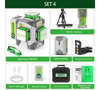 Láser de línea cruzada verde, 12 líneas, 3D – Láser de construcción autonivelante con batería de 8000 mAh y control remoto