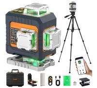 Láser de línea horizontal y vertical de 360 grados, color verde, con nivelación automática. Incluye trípode de aluminio. Ideal para uso en interiores y exteriores