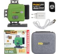 Láser de líneas cruzadas a batería Procraft LE-4GL, 3,7 V, 40 m, verde, autonivelante + 1 batería de 4,0 Ah + cargador