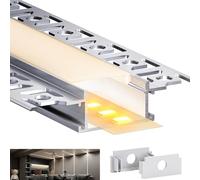 LASLUX - Perfil LED empotrable para Placo de 2 m, perfil de aluminio 64,2 x 13,8 mm, compatible con cinta ≤20 mm, riel LED con difusor