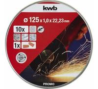 kwb Discos de corte fino angular, Disco de separación para acero inoxidable en caja de almacenamiento, Incluye tapones para los oídos ABM, 125 x 1.0 x 22.23, Diámetro 125 mm