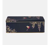 Lata rectangular larga y profunda, con diseño de pájaro y de color azul oscuro, de Sara Miller