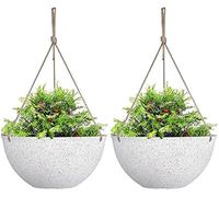 LATERN 2 Piezas Macetas Colgantes, 25cm Blanco Moteado Macetas Colgantes con Orificios de Drenaje y Tapones, Jardineras Colgantes para La Decoración del Jardín del Hogar Boho