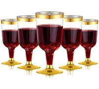 LATERN 30 Piezas Copas de Vino de Plástico, 170ml Copas de Cata de Vino de Doradas Copas de Vino de Fiesta con Tallo Reutilizables para Bebidas Whisky Champán Cerveza Cóctel Martini (13,4 x 6,5cm)