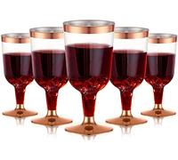 LATERN 30 Piezas Copas de Vino de Plástico, 170ml Copas de Cata de Vino de Oro Rosa Copas de Vino de Fiesta con Tallo Reutilizables para Bebidas Whisky Champán Cerveza Cóctel Martini (13,4 x 6,5cm)