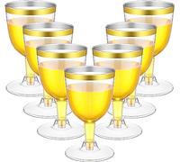 LATERN 50 Piezas Copas de Vino con Borde de Dorado, 170ml Reutilizables Copas de Cata de Vino de Plástico Copas de Vino de Fiesta con Tallo para Whisky Champán Cerveza Cóctel Martini (13,5 x 6,5cm)