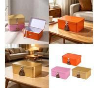 LatoYard Caja de hierro con llave, organizador de escritorio pequeño para | Elegante caja de almacenamiento de metal con cerradura, para dinero en efectivo compacto y objetos de valor, color naranja