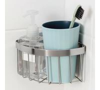 LatoYard Cesta esquinera de acero inoxidable para cocina, estante organizador de almacenamiento para fregadero con diseño moderno, estante de óxido, utensilios de especias, soporte plateado