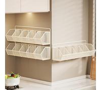 LatoYard Estante de especias montado en la pared para ahorrar espacio, organizador de cocina con rejilla transpirable, soporte para cebolla y ajo, sin taladro, color blanco