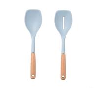 LatoYard Juego de cucharas de silicona con mango de madera de 2 piezas, herramientas de cocina resistentes al calor para revolver, servir salsa de sopa, antiarañazos, 31 cm (azul)