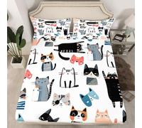 Latwerio Sabanas 105x200 Infantil Dibujos Animados, 3D Gato Gracioso Sábana Bajera de Microfibre Suave y Cómoda, Funda de Colchón Sábana con Elástica Bolsillo Profundo 30 cm, Sabanas Cama 105, R1410
