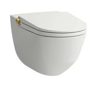 Laufen Cleanet Riva - Bidé electrónico con cerámica, de pared, Rimless, SoftClose, blanco mate/oro mate H8206917630001