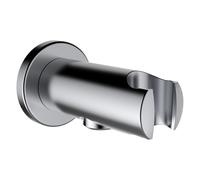 LAUFEN Codo de conexión doble, con soporte de ducha, proyección de 42 mm, con desconector, roseta redonda, HF504778423000, Color: aspecto de acero inoxidable