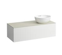 LAUFEN Il Bagno Alessi cajonera, 1 agujero para grifo, encimera de piedra Calce Avorio, corte a la derecha, 120x50x37cm, para WT bowl H81897 5, H4313170972601, Color: Blanco mate