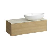LAUFEN Il Bagno Alessi cajonera, 1 agujero para grifo, encimera de piedra Calce Avorio, corte a la derecha, 120x50x37cm, para WT bowl H81897 7, H4313190972501, Color: Roble claro