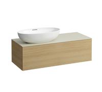LAUFEN Il Bagno Alessi cajonera, 1 agujero para grifo, encimera de piedra Calce Avorio, corte a la izquierda, 120x50x37cm, para WT bowl H81897 7, H4313100972501, Color: Roble claro
