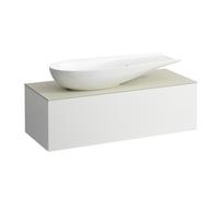 LAUFEN Il Bagno Alessi cajonera, 1 agujero para grifo, encimera de piedra Calce Avorio, corte a la izquierda, 120x50x37cm, para WT bowl H81897 4, H4313240972601, Color: Blanco mate