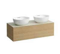 LAUFEN Il Bagno Alessi cajonera, 1 agujero para grifo, encimera de piedra Calce Avorio, recortable derecha/izquierda, 120x50x37cm, 1 cajón, H4313180972501, Color: Roble claro