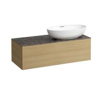 LAUFEN Il Bagno Alessi cajonera, 1 agujero para grifo, encimera de piedra Marrone Naturale, corte a la derecha, 120x50x37cm, para WT bowl H81897 7, H4323190972501, Color: Roble claro