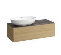 LAUFEN Il Bagno Alessi cajonera, 1 agujero para grifo, encimera de piedra Marrone Naturale, corte a la izquierda, 120x50x37cm, para WT bowl H81897 7, H4323100972501, Color: Roble claro