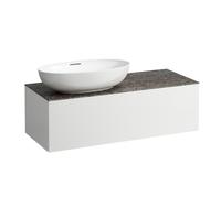 LAUFEN Il Bagno Alessi cajonera, 1 agujero para grifo, encimera de piedra Marrone Naturale, corte a la izquierda, 120x50x37cm, para WT bowl H81897 7, H4323100972601, Color: Blanco mate