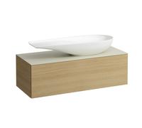LAUFEN Il Bagno Alessi cajonera, encimera de piedra Calce Avorio, corte a la derecha, 120x50x37cm, para WT bowl H81897 4, H4313230972501, Color: Roble claro