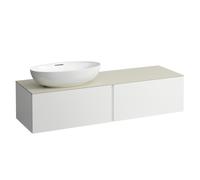 LAUFEN Il Bagno Alessi cajonera, encimera de piedra Calce Avorio, corte a la izquierda, 160x50x37cm, para WT bowl H81897 5, H4313520972601, Color: Blanco mate