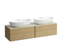 LAUFEN Il Bagno Alessi cajonera, encimera de piedra Calce Avorio, recortable derecha/izquierda, 160x50x37cm, 2 cajones, H4313540972501, Color: Roble claro