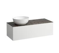 LAUFEN Il Bagno Alessi cajonera, encimera de piedra Marrone Naturale, recorte a la izquierda, 120x50x37cm, para WT bowl H81897 5, H4323120979901, Color: Color especial